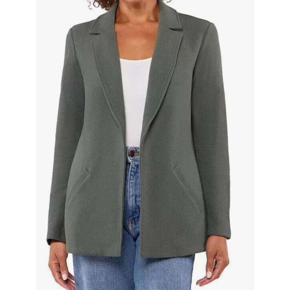 Matty M Women's Olive-Grey Open Blazer Jacket Cotton